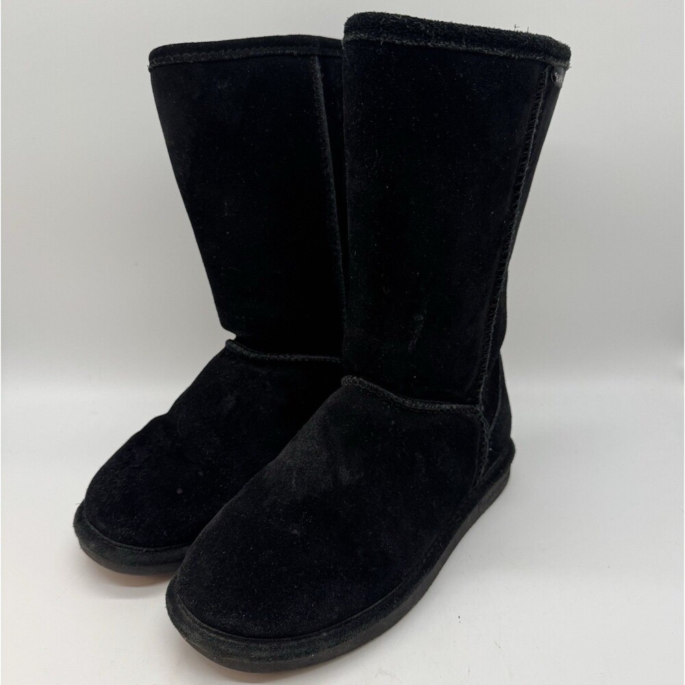 Bearpaw Emma Short Black Suede Boots Women's 6 Comfy Lined Winter Snow Shoes